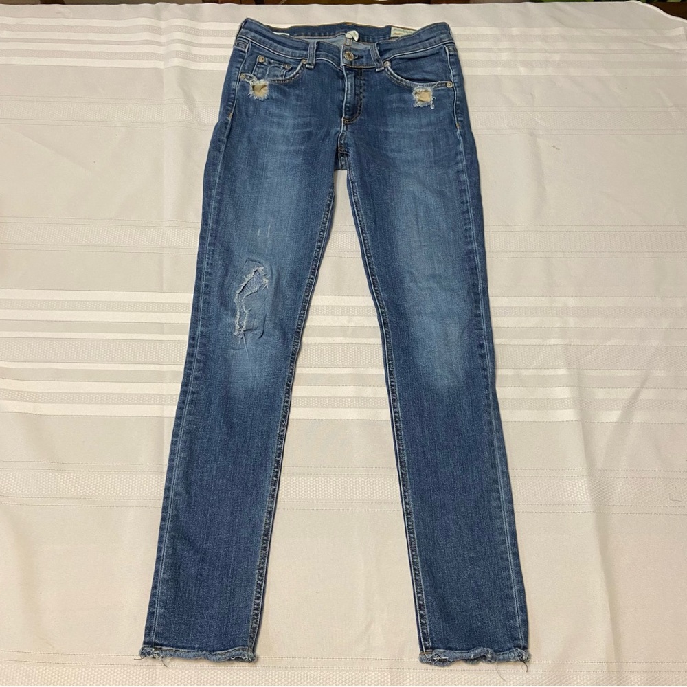 Rag & Bone Womens Skinny Mid Rise Distressed Raw Hem Jeans size 27